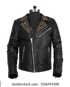 Black Leather Studded Biker Jacket Isolated