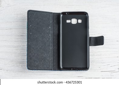 Black Leather Wallet Case Cover For Smart Phone