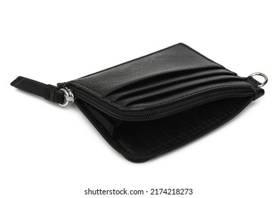 Black leather wallet on white background - Shutterstock ID 2174218273