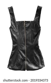 Black Leather Zipped Corset Top Isolated Over White