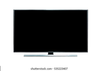 Black LED Tv Television / Monitor Mockup, With Monitor Stand, Blank Screen On White Background