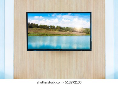 Black LED Tv Television Screen Mockup. Landscape On Monitor