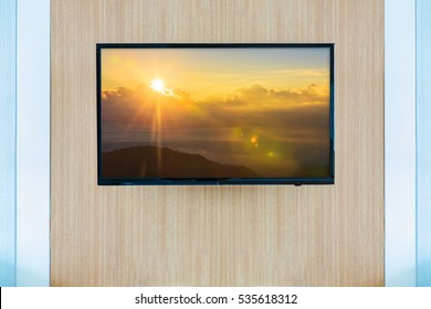 Black LED Tv Television Screen Mockup. Landscape On Monitor