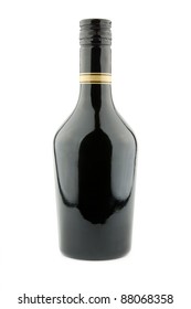 Black Liqueur Bottle Isolated On A White Background