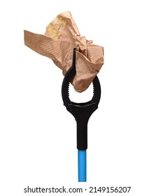 Black Litter Picker With Napkin Isolated On White Background