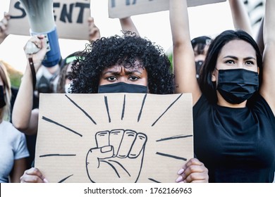 Black Lives Matter International Activist Movement Protesting Against Racism And Fighting For Justice - Demonstrators From Different Cultures And Race Protest On Street For Equal Rights 