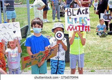Black Lives Matter protest, London, UK - 13.6.2020: 'Black lives matter' or BLM children's protest by Tottenham, Haringey kids march with family's peaceful 