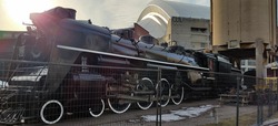 Black Locomotive In Toronto, Ontario At Roundhouse Park. 