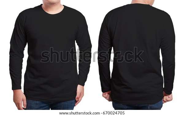 Download Black Long Sleeved Tshirt Mock Front Stock Photo (Edit Now ...