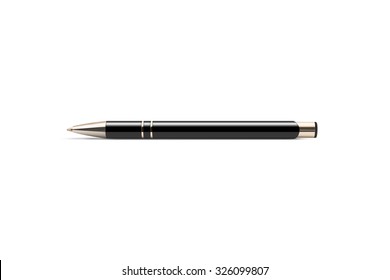 Black luxury pen mockup isolated on a white background. Nice pen for expensive design presentation. Mock up of dark pen on the white. Perfect way to show the corporate identity. Drawing and writing.