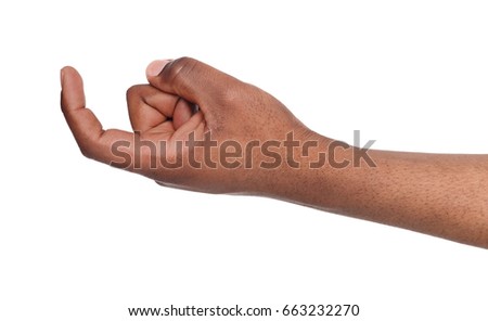 Black male hand beckoning isolated on white background. African american man gesturing with one finger, come here symbol Stock photo © 