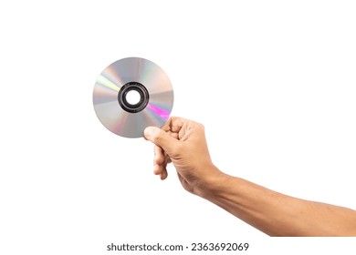 Black male hand holding a cd disc isolated no background - Shutterstock ID 2363692069