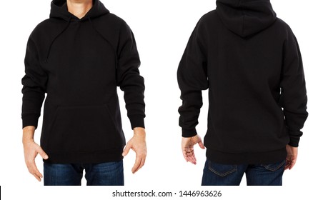 Black male sweatshirt set template isolated. Man sweatshirts set with mockup and copy space. Hoody design. Hoodie front and back view. Closeup