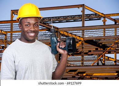 A Black Man African American Construction Worker A Job Site.