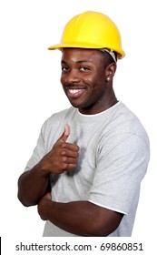 A Black Man African American Construction Worker On A Job Site.