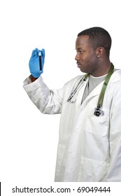 A Black Man African American Doctor Holding A Test Tube Vial Sample Of Blood