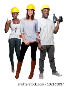 A Black Man And African American Woman And Caucasian Woman Construction Worker A Job Site