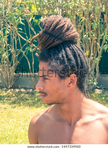 Black Man Afro Hair Dreadlocks Gathered Stock Photo Edit