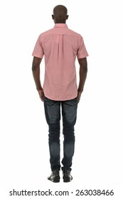 Black Man In Checkered Short Sleeve Collar Shirt On Isolated White Studio Background