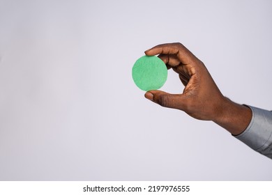 Black Man Holding Blank Small Cardboard Circle For Emoji Face