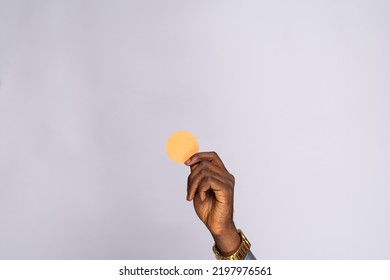 Black Man Holding Blank Small Cardboard Circle For Emoji Face