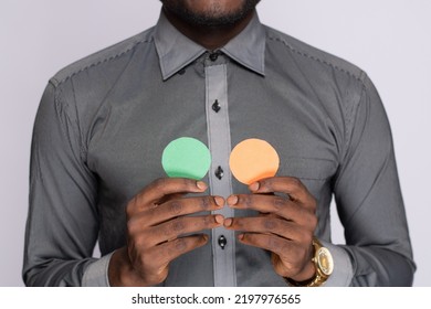 Black Man Holding Blank Small Cardboard Circles For Emoji Face