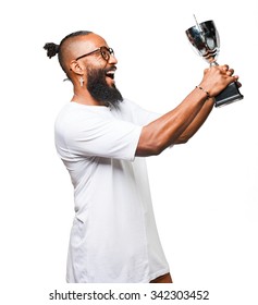 Black Man Holding A Trophy