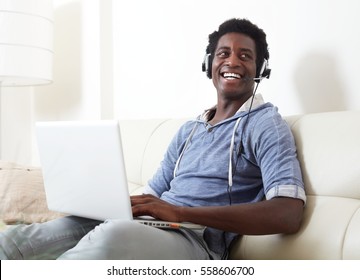 Black Man Listening Music.