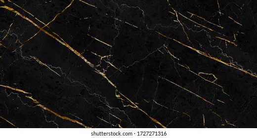 Black Marbel Texture With Golden Pattern Dark Background, Modern Tile.