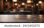 Black marble bar counter top with empty space or product mockup. restaurant counter. Cafe, Coffee shop, Countertop, Backdrop, Templates, Products display kitchen or bar. product placement