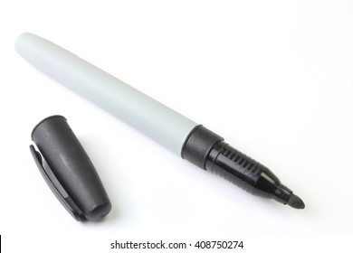 Black marker pen for flipchart or whiteboard cap off 