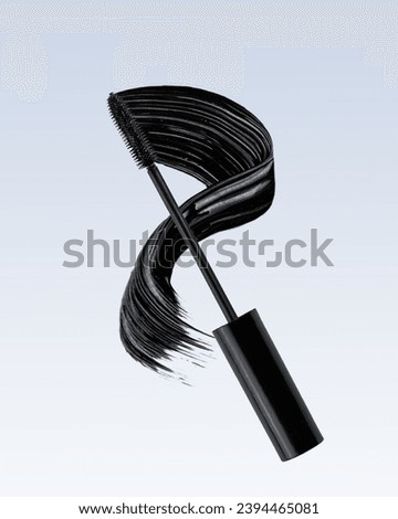 Black mascara brushstroke swatch. Creative cosmetic mascara smudged smear .