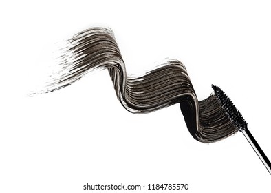black mascara design wave drawing on white background with brush