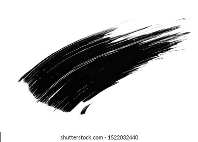 Black Mascara Smudge, Paint Brush Stroke Isolated On White Background. Beauty Product Swatch