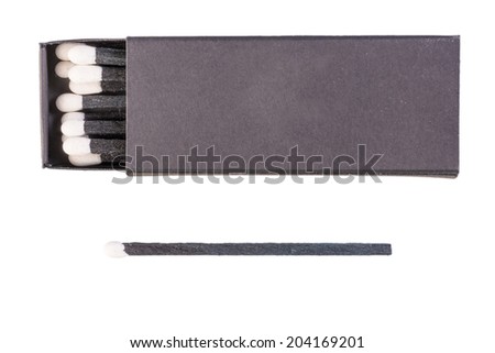 Black matches with white sulfur isolated