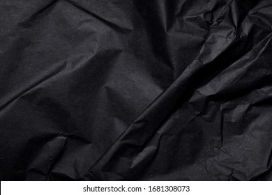 Black Matte Crumpled Paper Background, Abstract Black Dark Texture Backdrop