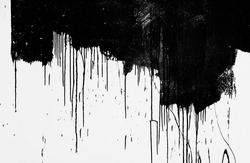 Black Melting Drips Paint. Melt Drips Paint Abstract Liquid. Border And Drips Ink. Painted Wall Surface, Flowing Paint Of Color, Texture. Mockup. Isolated On White Background. Illustration. Mock Up. 
