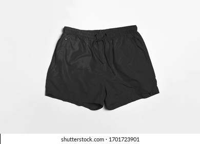 Black men shorts Mock-up for swimming isolated on white background.Swim Trunks. High resolution photo.