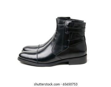 Black Mens Boots White Isolated