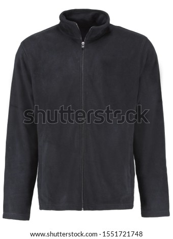 Black men's fleece jacket. Isolated image on a white background.