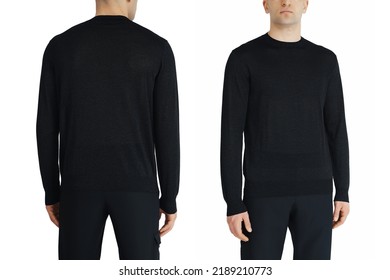 Black men's jacket with long sleeves on two sides on a white isolated background, copy space - Shutterstock ID 2189210773