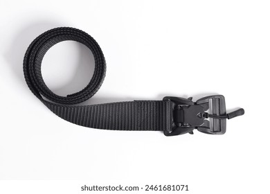 Black mens nylon fastening belt isolated on white background. Men's outdoor military tactical belt. - Powered by Shutterstock