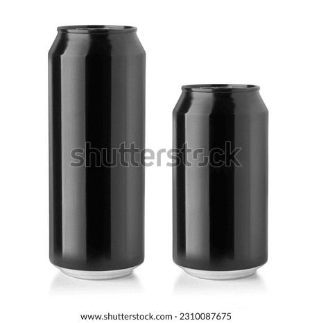 Black Metal Aluminum Beverage Drink Can 500ml, 350 ml. Mockup Template Ready For Your Design. Isolated On White Background. 