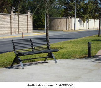 Black Metal Bench In Urban Park