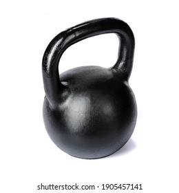 black metal kettlebell for sports on white insulated background