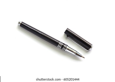 Black metal pen isolated on white background.