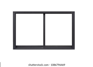 Black Metal Sliding Window Frame Isolated On White Background