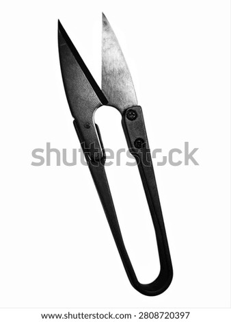 Black metal thread snips scissors for sewing isolated on white background