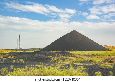 Black Metal Waste Lead Plant. Pollution By Metals. The Mountain Of Iron Slag From Metallurgical Furnaces