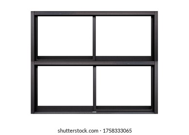 Black Metal Window Frame Isolated On White Background	